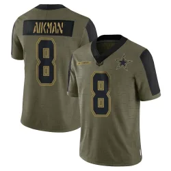 Youth Troy Aikman Dallas Cowboys No.8 Limited 2021 Salute To Service Jersey - Olive
